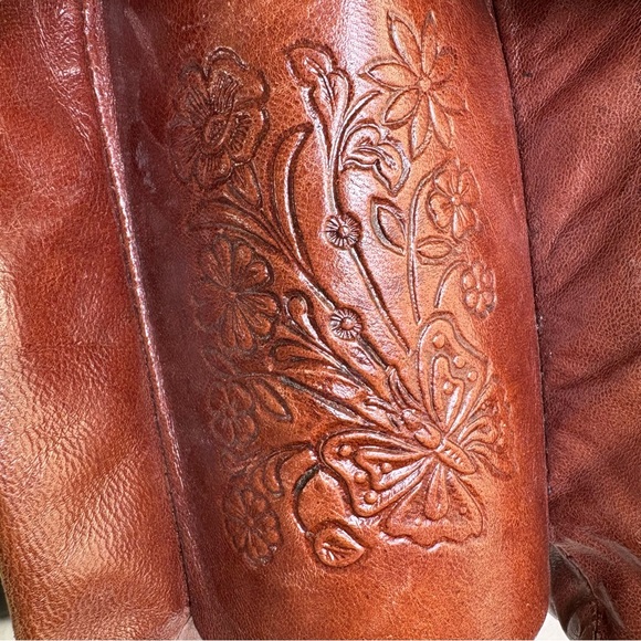 Vintage Handmade Mexico Tooled Leather Floral Boho Bag Purse Butterflies Rose - Picture 14 of 16